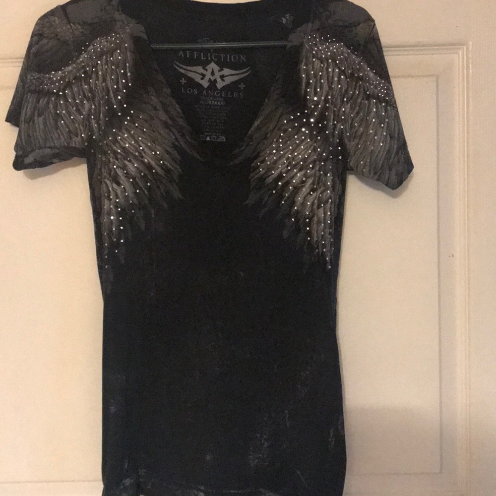Black with rhinestone affliction shirt